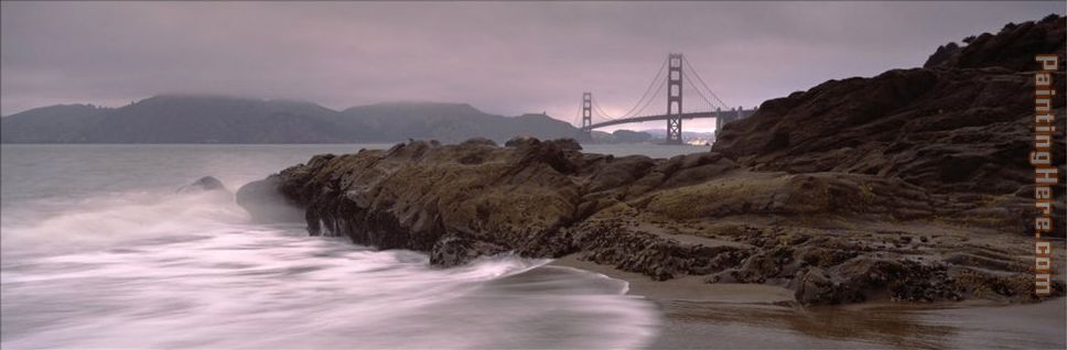 Unknown Artist Waves Breaking on Rocks, Golden Gate Bridge